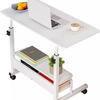 Provecta Adjustable Height Mobile Desk White with Wheels & 2 Storage Racks