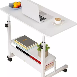 Provecta Adjustable Height Mobile Desk White with Wheels & 2 Storage Racks