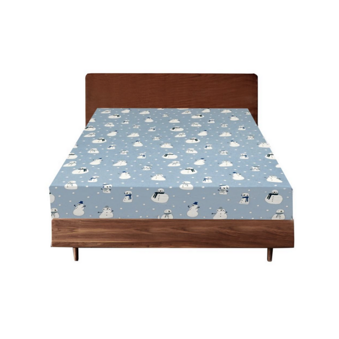 Queen Luxury Snowman 100% Cotton Flannelette Fitted Bed Sheet