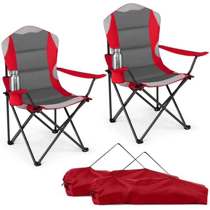 Costway 2x Folding Camping Chairs Outdoor Portable Chairs-Red