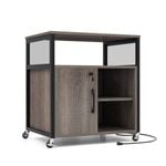 Costway Lockable Filing Cabinet Printer Stand w/Charging Station Grey
