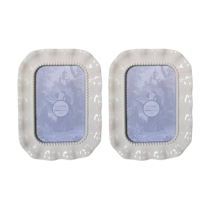 2x Urban Products Isla White Decorative Photo Frame Beaded Edge 4x6inch