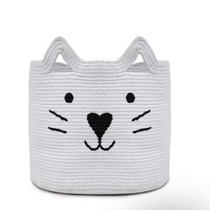 Yarra Textiles Multi-purpose Cat Shaped large storage basket (38 cm x 33 cm x 30 cm) White