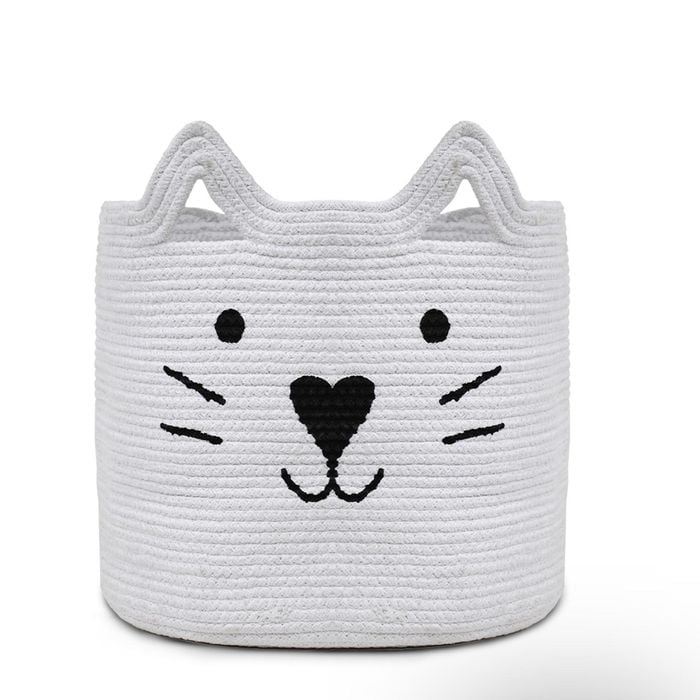 Yarra Textiles Multi-purpose Cat Shaped large storage basket (38 cm x 33 cm x 30 cm) White