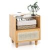 Costway Bamboo Bedside Table Rattan Nightstand w/Drawer & Wood Legs Modern End Table