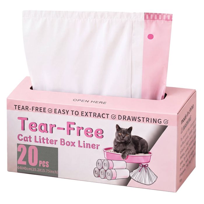 PaWz Cat Litter Bags 120 Count Drawstring 64 x 40cm 10kg HDPE White Pink