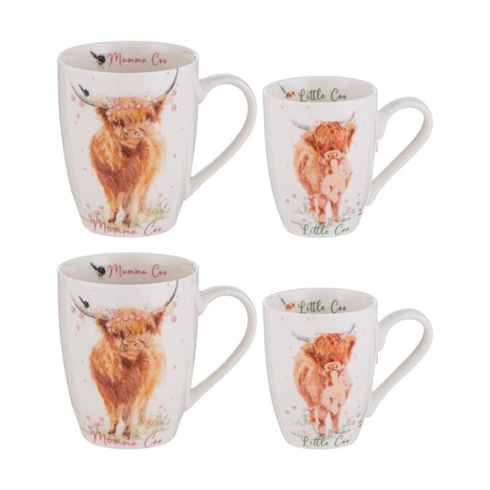 2x 2pc Ashdene Mini Me Mumma/little Coo Drinking Mug Cup Set Animal Art