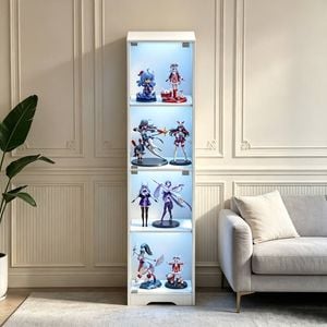 Ufurniture 160cm Display Cabinet With Led And Glass Doors 4-tier Hallway Shelves Cabinet Bookshelf Storage Organizer White