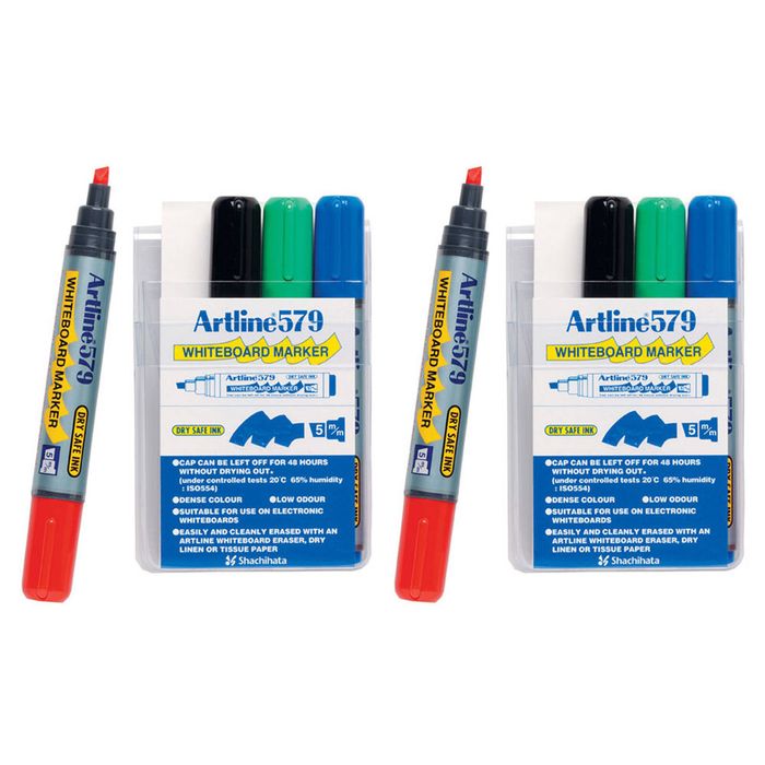 8pc Artline 579 5mm Chisel Nib Office Whiteboard Markers Assorted Colours Wallet