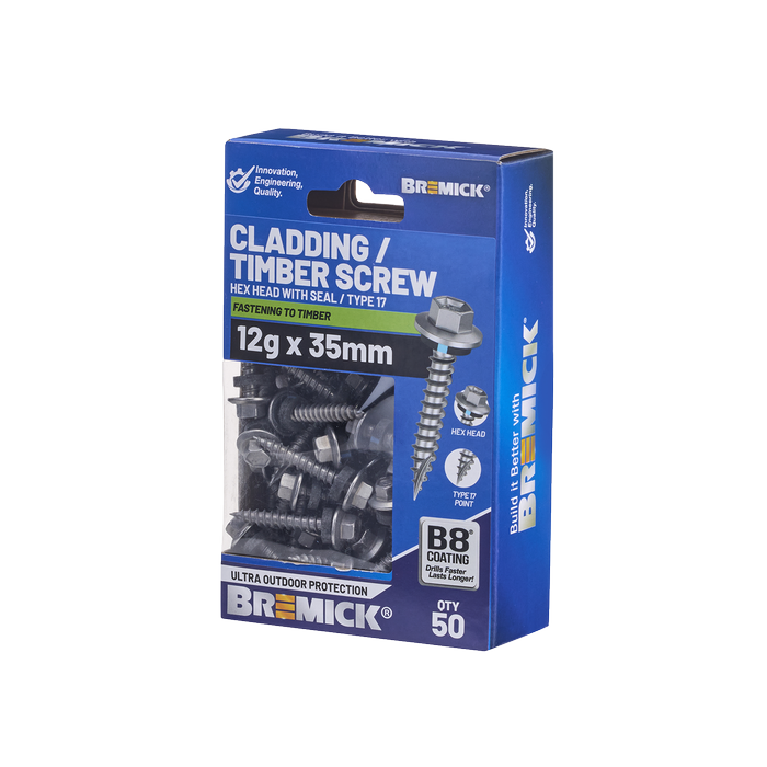 Bremick 12g x 35mm B8 Hex Cladding Screw - 50 Pack