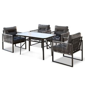 ALFORDSON Dining Table Set 5PCS Black Grey 120cm