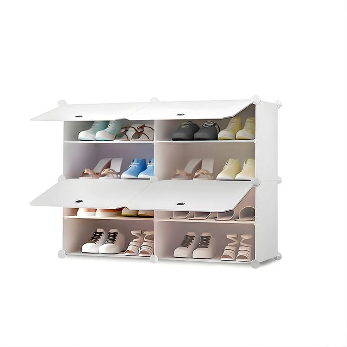 SOGA 4 Tier 2 Column Shoe Rack White