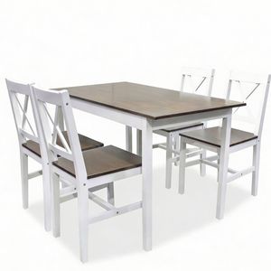Ajax 5-Piece Dining Set - White & Teak