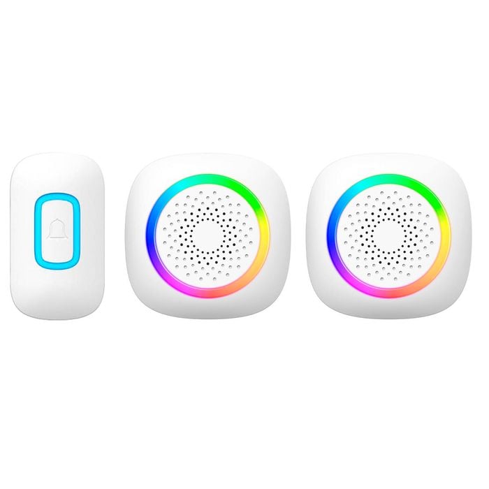 Arlec 200m White Wireless Dual Plug-in RGB Door Chime with Push Button