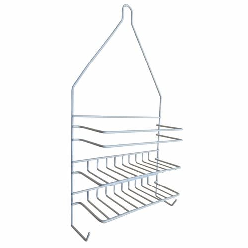 White shower caddy with hook outlet