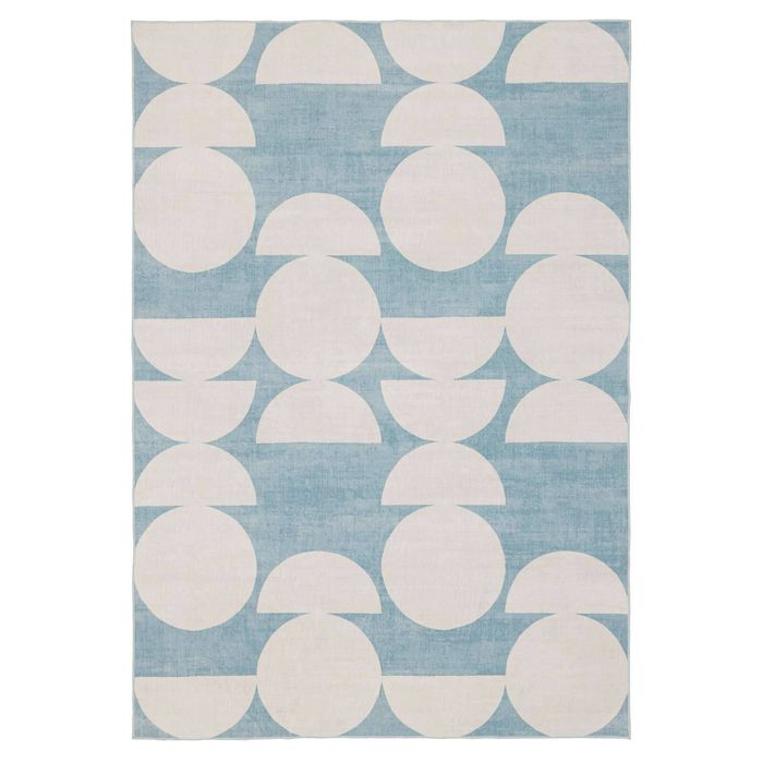 Loopsie-220cm X 150cm-malabou Half Moons Printed Blue And Cream Washable Rug