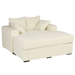Advwin 148cm Sofa Bed w/ Storage Ottoman Corduroy Chaise Lounge Chair Oversized Sleeper Couch Beige