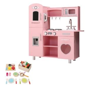 Keezi Kids Kitchen Play Set Wooden Pretend Toys Cooking - Pink