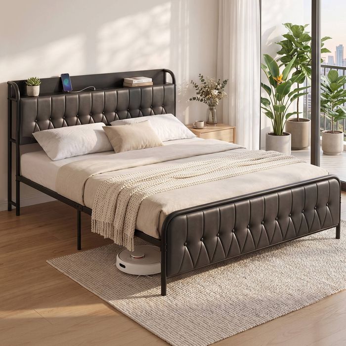 Artiss King Bed Frame Storage Headboard Charging Station Black
