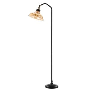 Telbix Hertel Modern Standing Floor Lamp Light Glass Metal Black Amber
