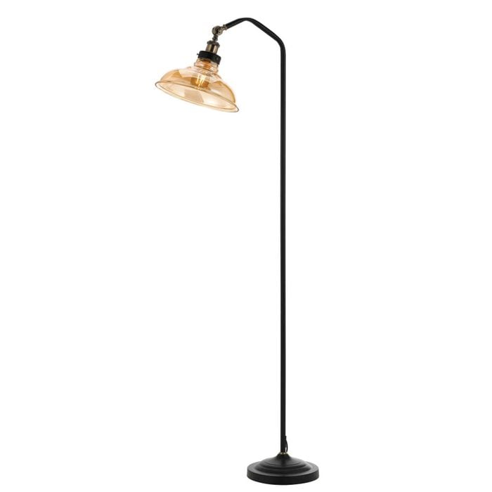 Telbix Hertel Modern Standing Floor Lamp Light Glass Metal Black Amber