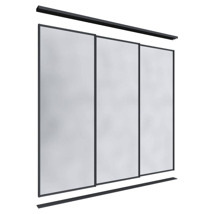 Lugna 2400 x 1801-2700mm Black Mirror Wardrobe Triple Sliding Doors