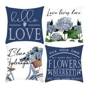 Catzon 4 Pcs Hydrangea Throw Pillow Covers Spring Mothers Day Cushion Case