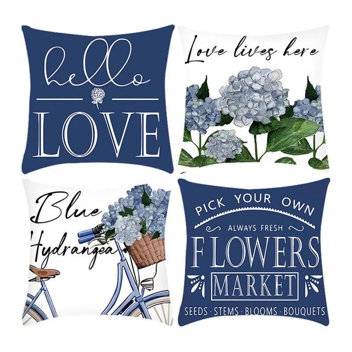Catzon 4 Pcs Hydrangea Throw Pillow Covers Spring Mothers Day Cushion Case