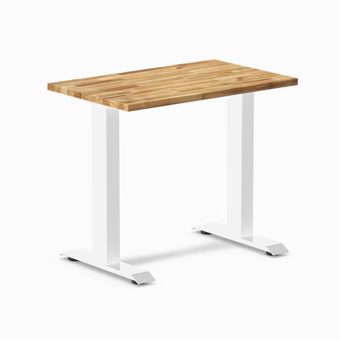Desky Fixed Height Mini Acacia Hardwood Desk 1000 X 600mm Matte Black Frame
