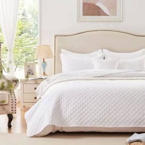 Charlie 3 Piece Lightly Quilted Polyester Embossed Coverlet Set Queen White