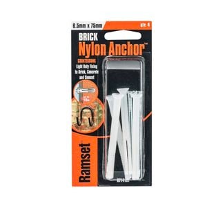 Ramset Nylon Anchor Countersunk 6.5 x 75mm 4pk