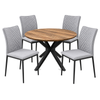 FORET 5 Piece Round Dining Table Set With 4 Grey Fabric Chairs