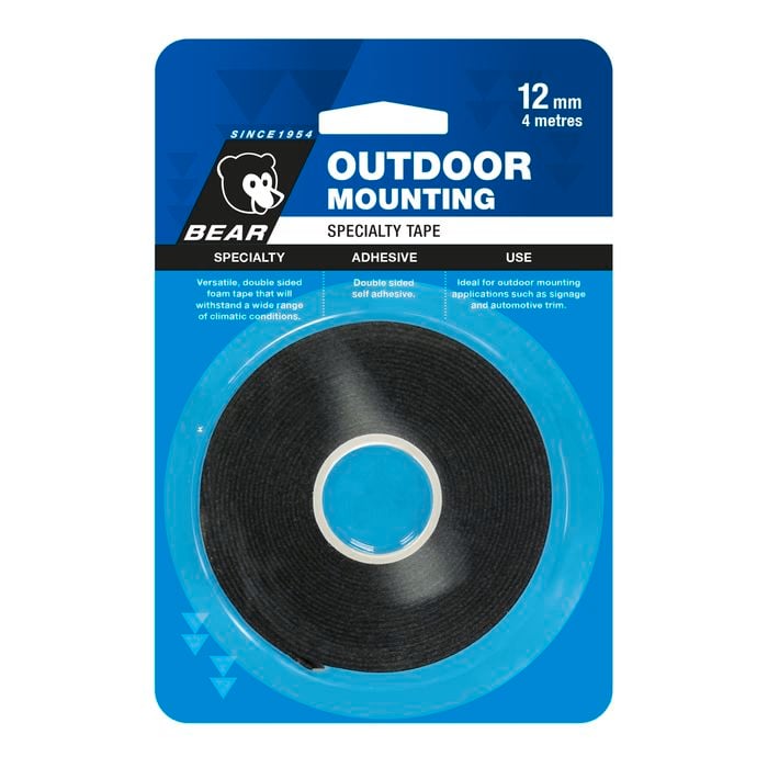 Bear 12mm x 4m Black Outdoor Mounting Tape