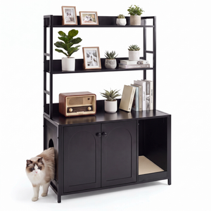Advwin Cat Litter Box Enclosure Storage Shelves Large Cabinet Cat House Washroom
