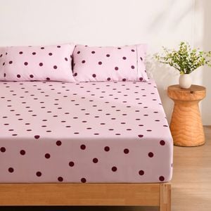 Dreamaker Pippa Polka Dot Fitted Sheet Set Pink King Bed