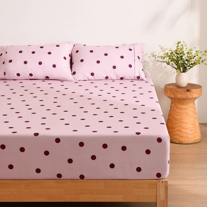 Dreamaker Pippa Polka Dot Fitted Sheet Set Pink King Bed