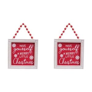 2x LVD MDF Merry Christmas Sign Wall Hanging Home/Room Decor Square 17.5x17.5cm