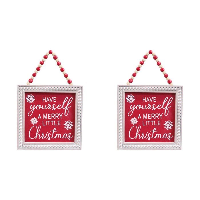 2x LVD MDF Merry Christmas Sign Wall Hanging Home/Room Decor Square 17.5x17.5cm
