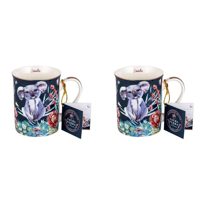 2PK Australian Flora Koala 360ml Coffee Mug New Bone China