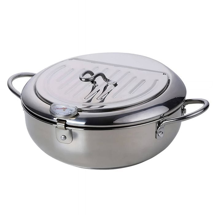 Anygleam Stainless Steel Frying Pan with Thermometer – Tempura Pan for Temperature Control