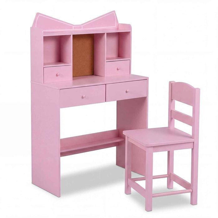 Costway Wood Desk Chair Set Bow Student Kid Writing Table Study Bedroom