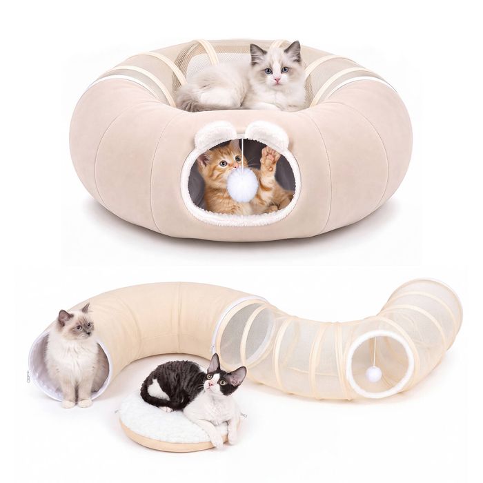 Advwin Cat Tunnel Bed Foldable Pet Bed Cat Cave Bed Cute Donut Bed
