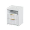 Advwin Bedside Table With Charging Station, Wave Fluted Wood Nightstand With 2 Storage Drawers White