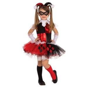 Harley Quinn Deluxe Halloween Costume for Kids – Dress, Collar, Headband, Gloves and Eye Mask, Medium