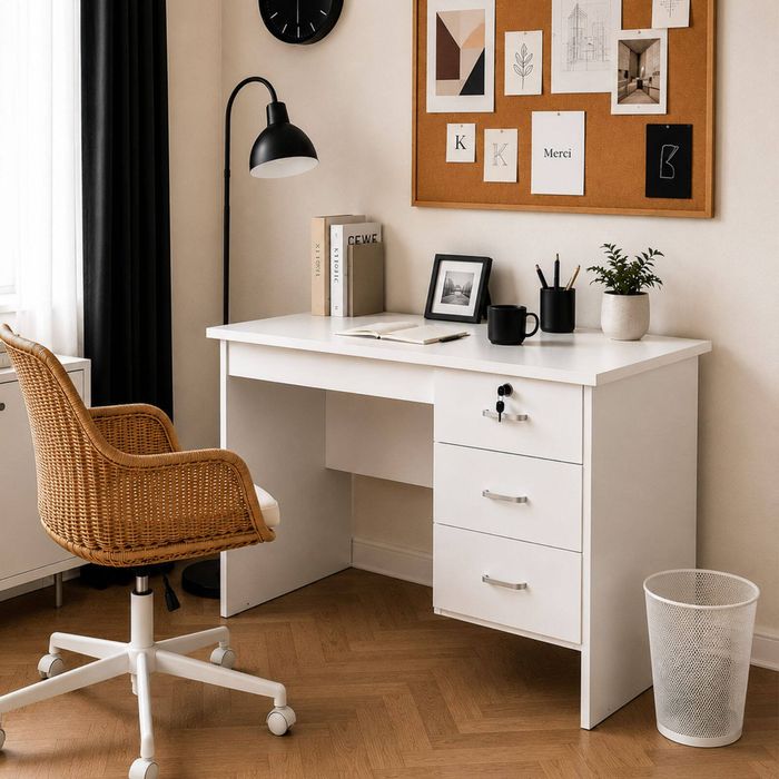 Redfern 0.9m 3 Drawer Study Desk - White