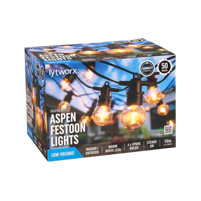 Lytworx Warm White Connectable Aspen Festoon Lights - 50 Pack