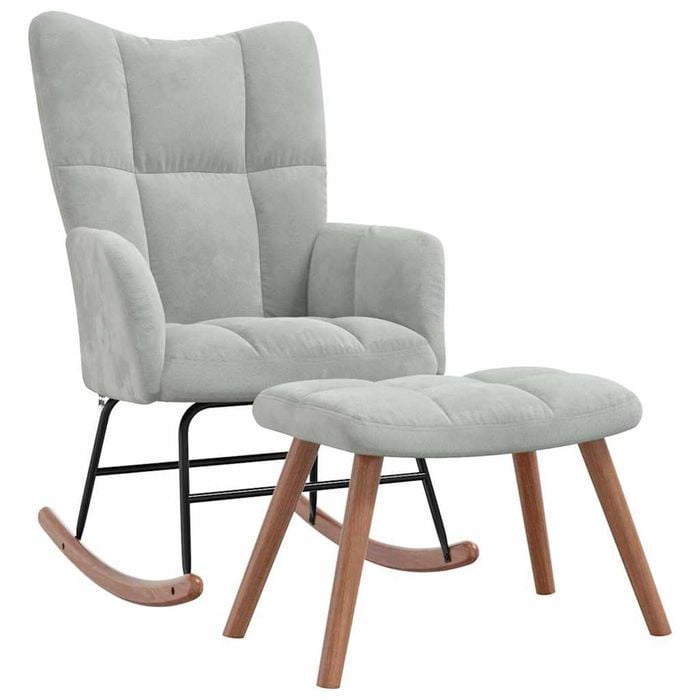 vidaXL Rocking Chair with a Stool Light Grey Velvet Relaxing Chair Furniture