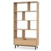 Costway 162cm 6-Tier Wooden Bookcase Rattan Drawer 8 Cube Natural