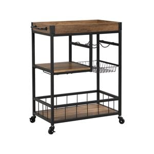 IHOMDEC 3-Tier Bar Cart Trolley with Glass & Wine Holder Rustic Brown