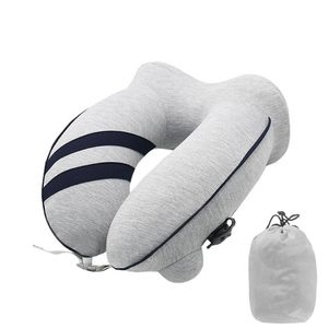 Catzon Inflatable Travel Neck Pillow Washable with Bag for Adult-Light Grey